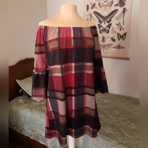 Plaid Off-Shoulder Shift Dress By R Rogue